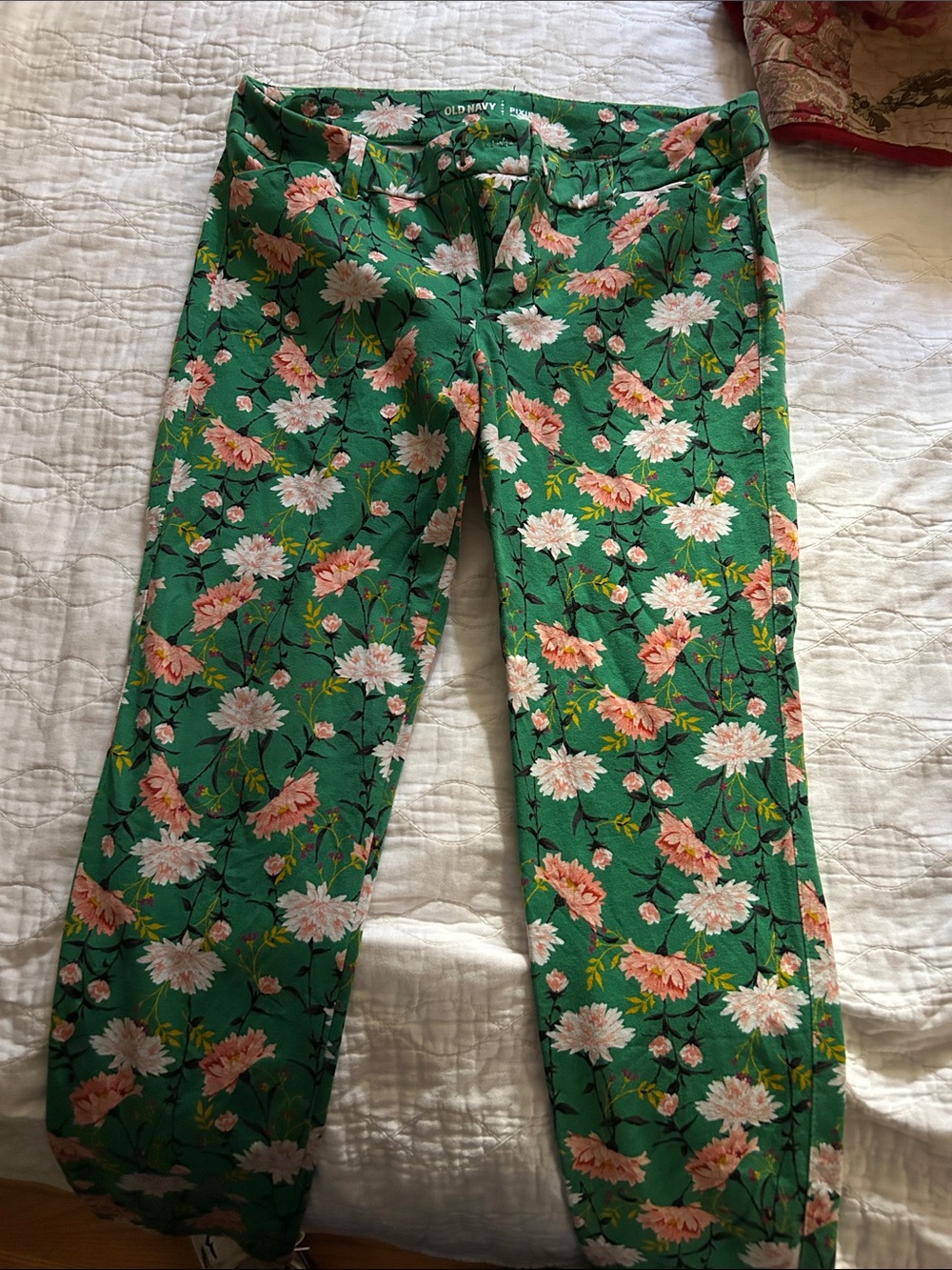 Old Navy Green Floral Straight Leg Jeans